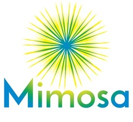 Logo Mimosa: een gestileerde stralende Mimosa bloem.